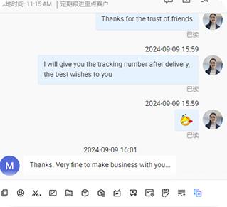 WhatsApp conversation about knife sanitizer installation and training